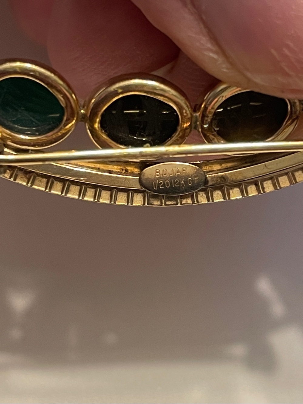 Vintage Signed 12k Gold Filled Bojar Scarabs Facet Tennis Bar Multi Stone Brooch - Picture 5 of 5